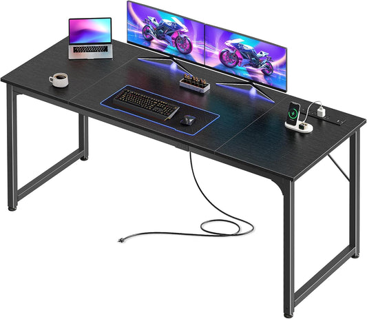PRAISUN 63 X 24 Inch Office Computer Desk with Power Outlets and USB-C Port, Larger and Longer Gaming Desk, for Home Office, Study, Writing Work from Home Table, Metal Frame, Black