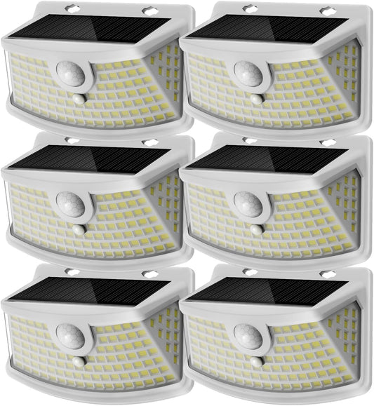 Aootek New Solar Motion Sensor Lights 120 LEDs with Lights Reflector,270° Wide Angle, IP65 Waterproof, Step Lights for Front Door, Yard, Garage, Deck (White, Daylight White, 6-Pack)