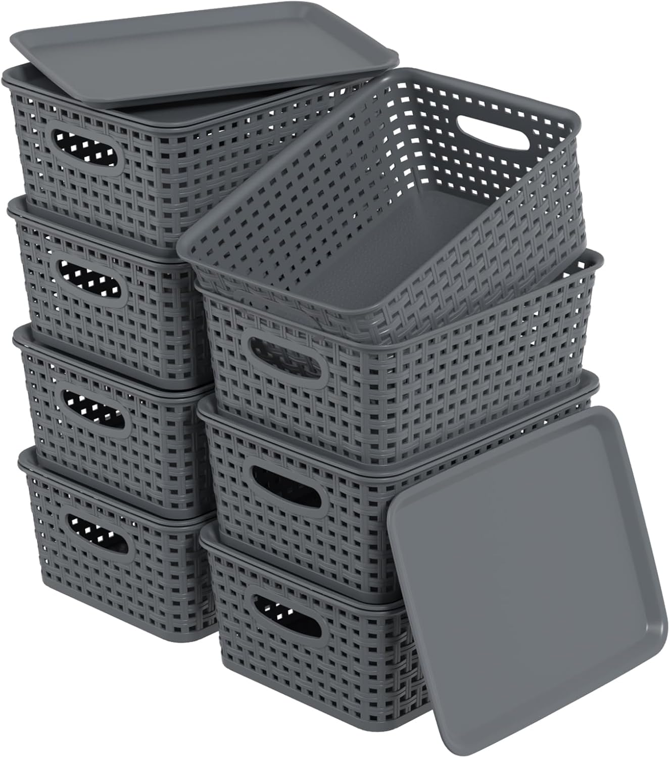 Zopnny Stackable Baskets with Lids, 6-Pack Storage Containers Bin
