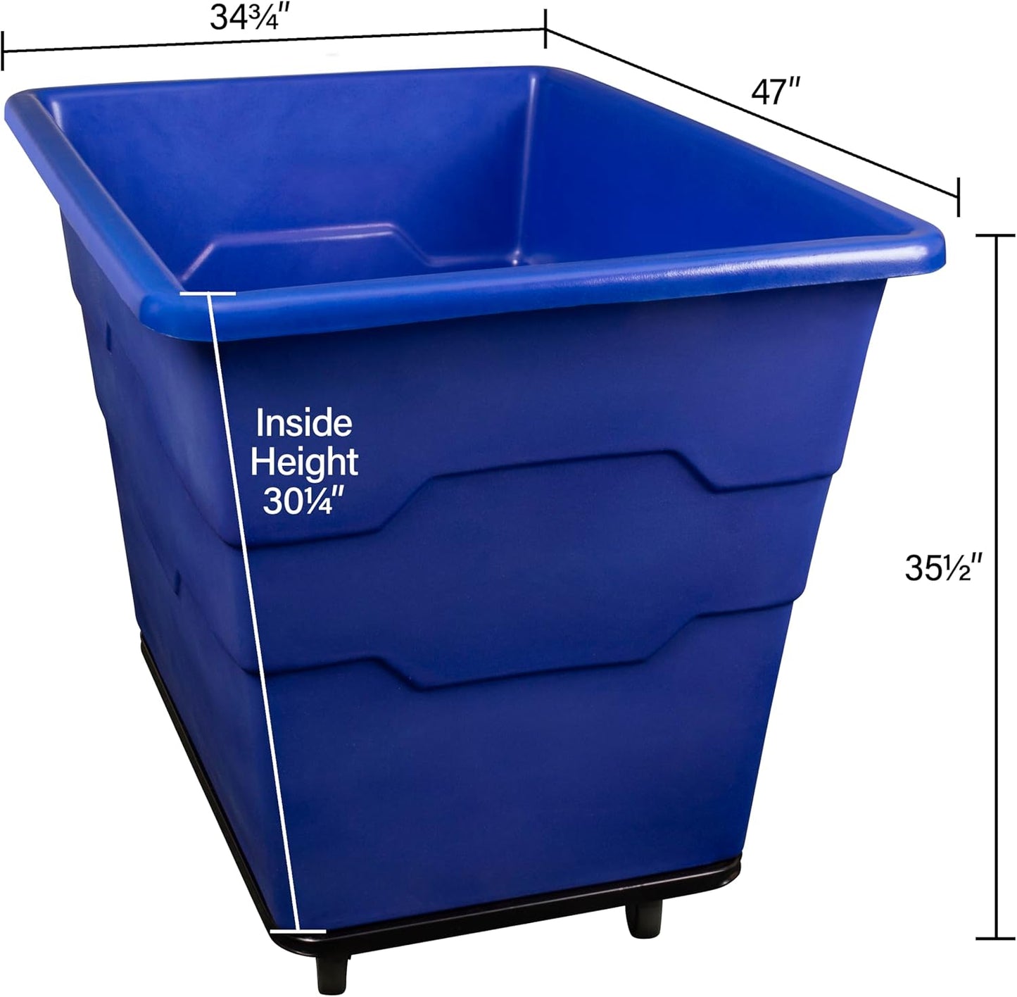 ReadySpace Commercial 16 Bushel Utility Cart with Steel Base, Poly Box Basket Truck, Laundry Cart, and Rolling Trash Bin, 47-Inch x 34.75-Inch x 35.5-Inch, 1000 Pound Weight Capacity, Blue