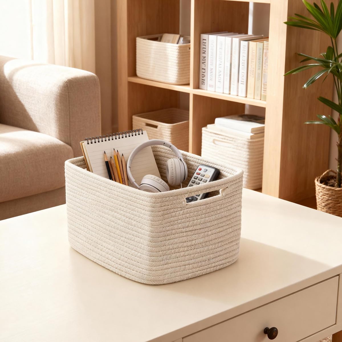 5 Pack Woven Storage Baskets, Decorative Storage Bins for Organizing