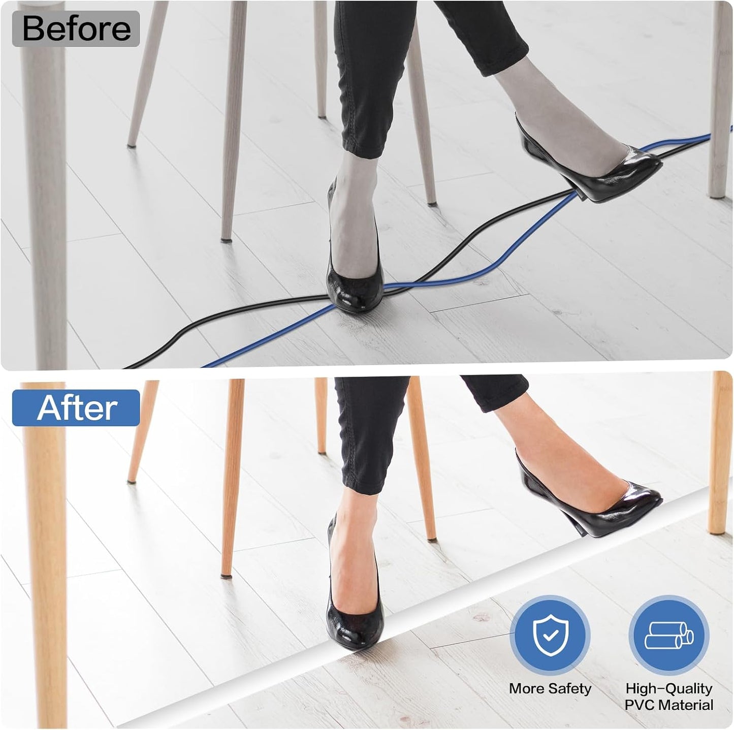 LSGCQ Floor Cord Cover Self Adhesive Cord Hider Floor Cable Management | Cord Covers for Wires on Floor Cable Cover, Prevent Cable Trips, Cable Cavity 0.59" W x 0.31" H, 10Ft, White