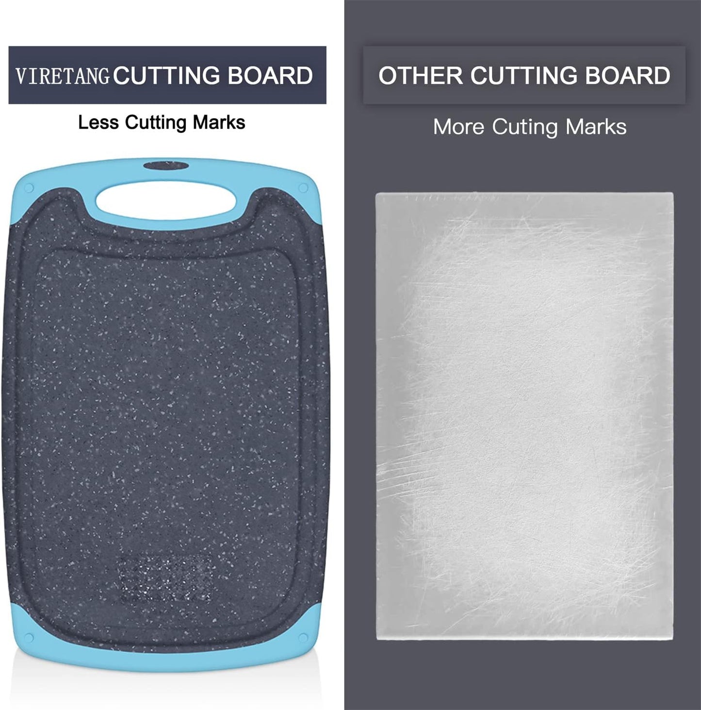 Plastic Cutting Board, 3 Pieces Dishwasher Safe Cutting Boards with Juice Grooves, Easy Grip Handle, Non-Slip, with Grinding Area for Grinding Garlic and Ginger（aqua）