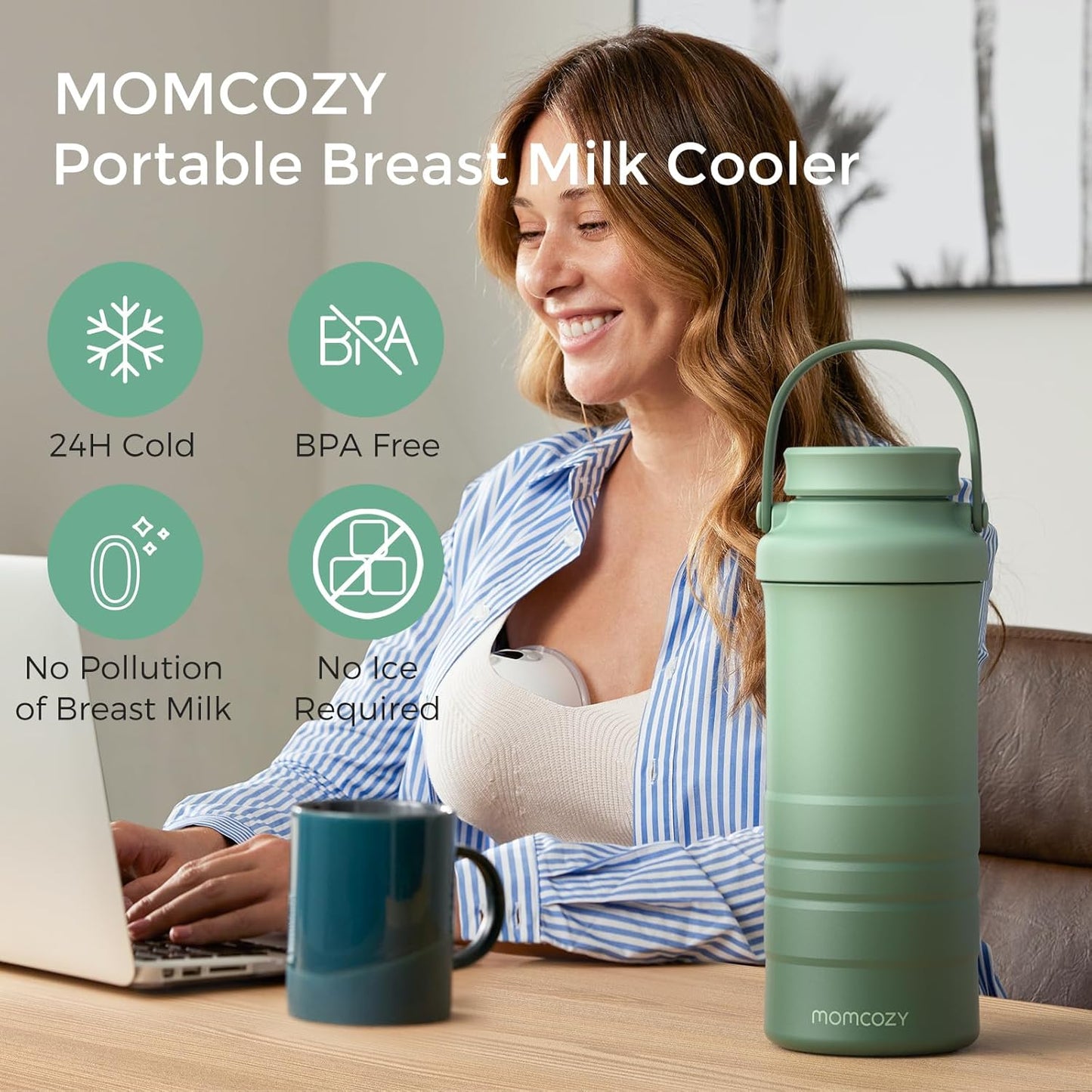 Momcozy 22oz Portable Breast Milk Cooler for Outdoor, Life Saver with 360° Total Cooling for 24 Hours, Larger Capacity Travel Breastmilk Chiller with 2pcs Baby Bottles for Breastmilk Storage
