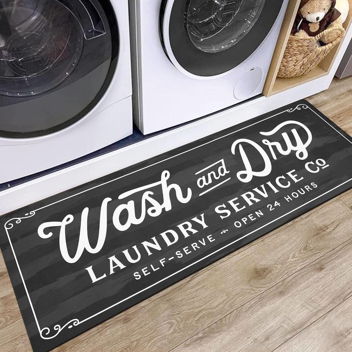 KOZYFLY Laundry Room Rug Runner 20"x48" Non Slip Kitchen Rugs Washable Laundry Room Mat Waterproof Mudroom Floor Carpet Runner Farmhouse Decor, 1.7x4ft, Dark Grey, Wash and Dry
