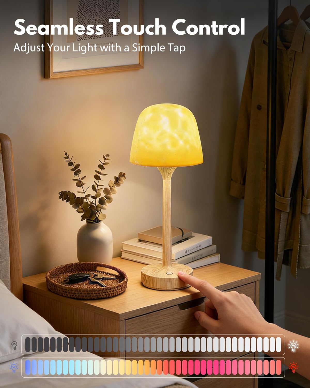 Shower Lamp - Waterproof Bathroom Lamp with 16 Color Ocean Wave Projector, Cordless Light for Inside Shower/Bathtub Bedroom Living Room Kitchen Decor (Wood Grain)