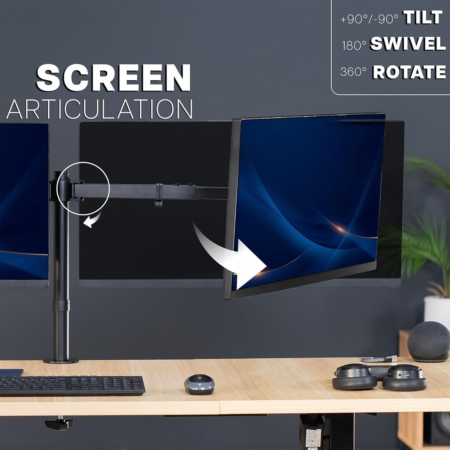 VIVO Premium Dual Ultra Wide LCD LED 27 to 38 inch Monitor Desk Mount, Heavy Duty, Adjustable Telescoping Arms, Flush Wall Setup, Fits 2 Screens, Black, STAND-TS38C