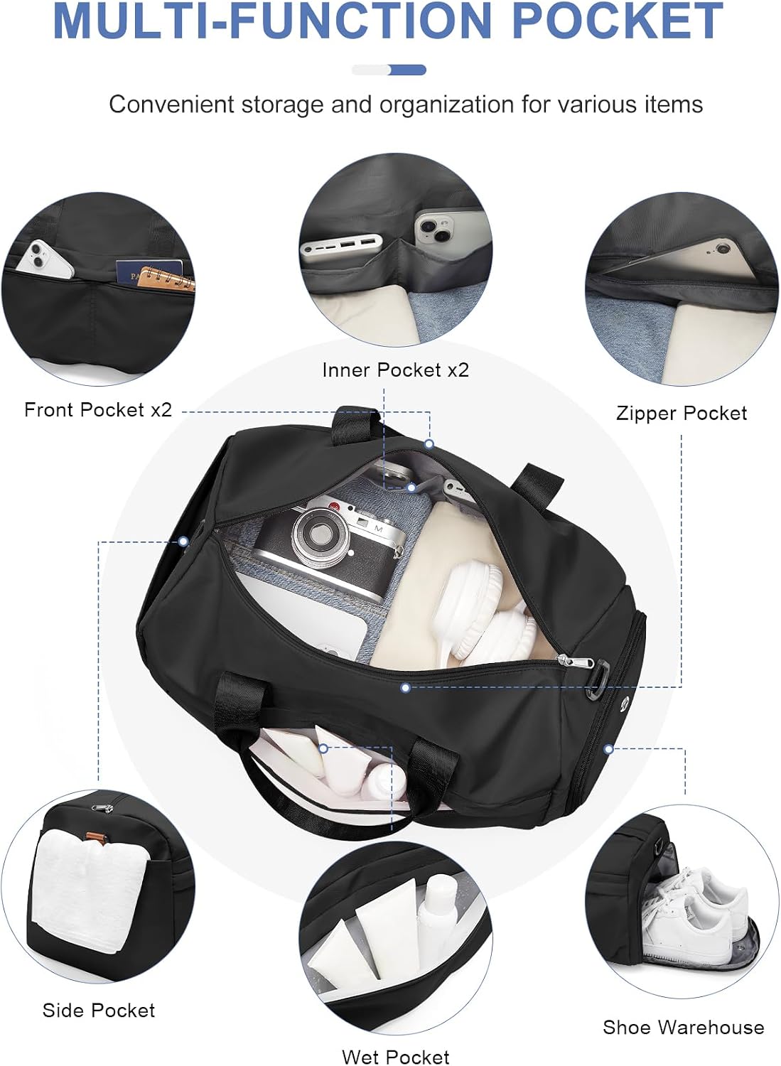 Gym Bag for Women with Shoe Compartment, Sport Travel Duffel Bag for Men
