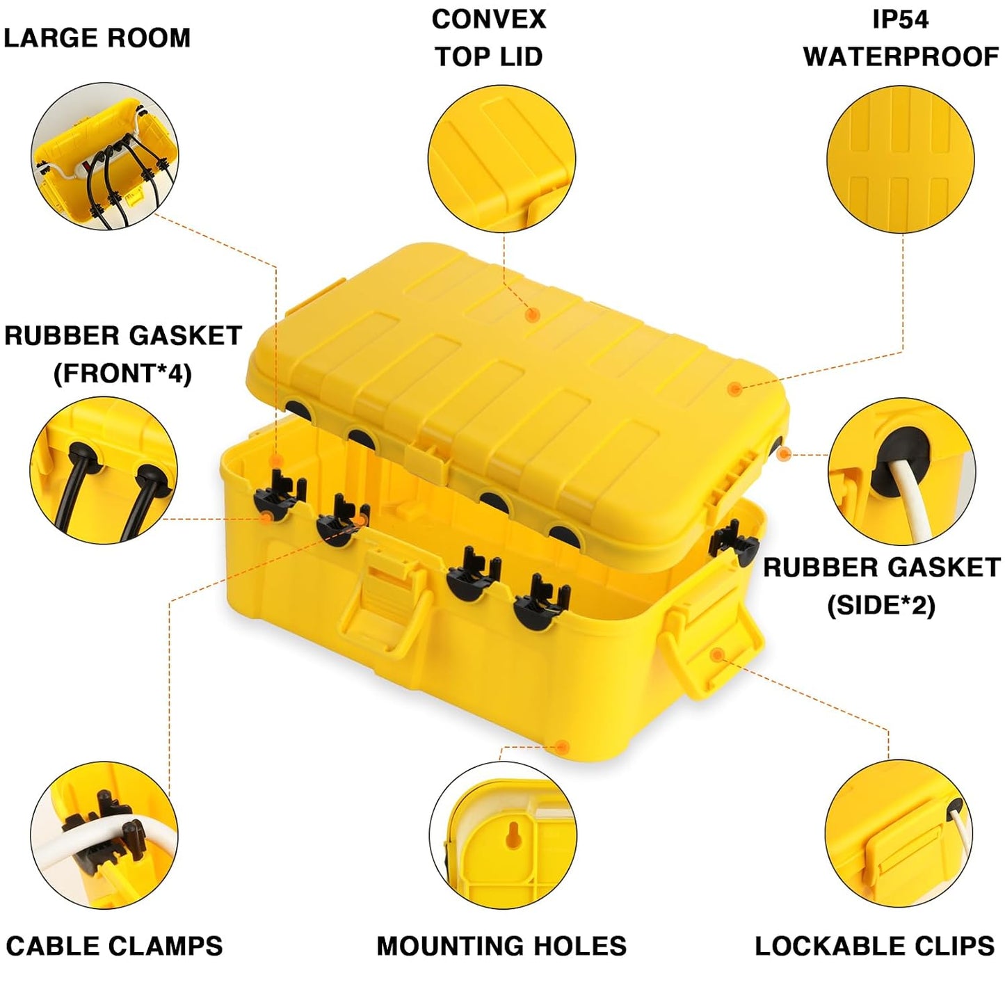 Flemoon Large Outdoor Electrical Box Waterproof, for Outdoor Plug | 12.5x8.5x5inch, IP54 Extension Cord Cover Weatherproof, Protect Outlet, Socket, Power Strip, Holiday Light Decoration, Yellow