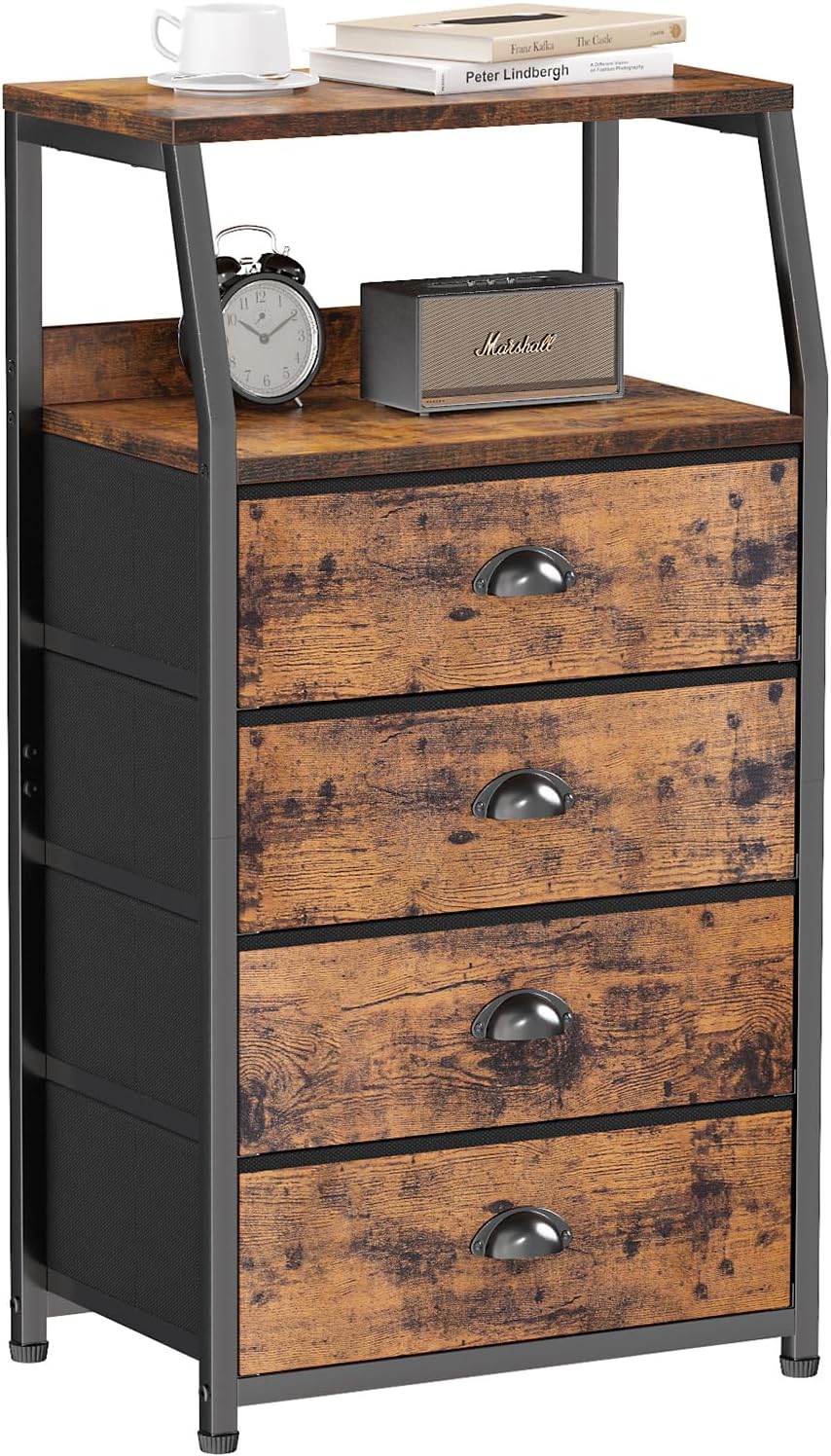 Furnulem Tall Night Stand, Bedside Table for Bedroom, Small Fabric Dresser