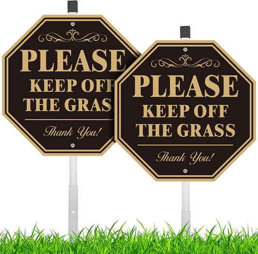 2 Pack Keep Off Grass Sign for Yard, Do Not Walk On Grass, 10''X10'' Sturdy Rust Free Aluminum Metal Signs With 28" Metal Stakes, No Dog Poop Lawn Signs, Fade Resistant, Weatherproof, Easy to Mount