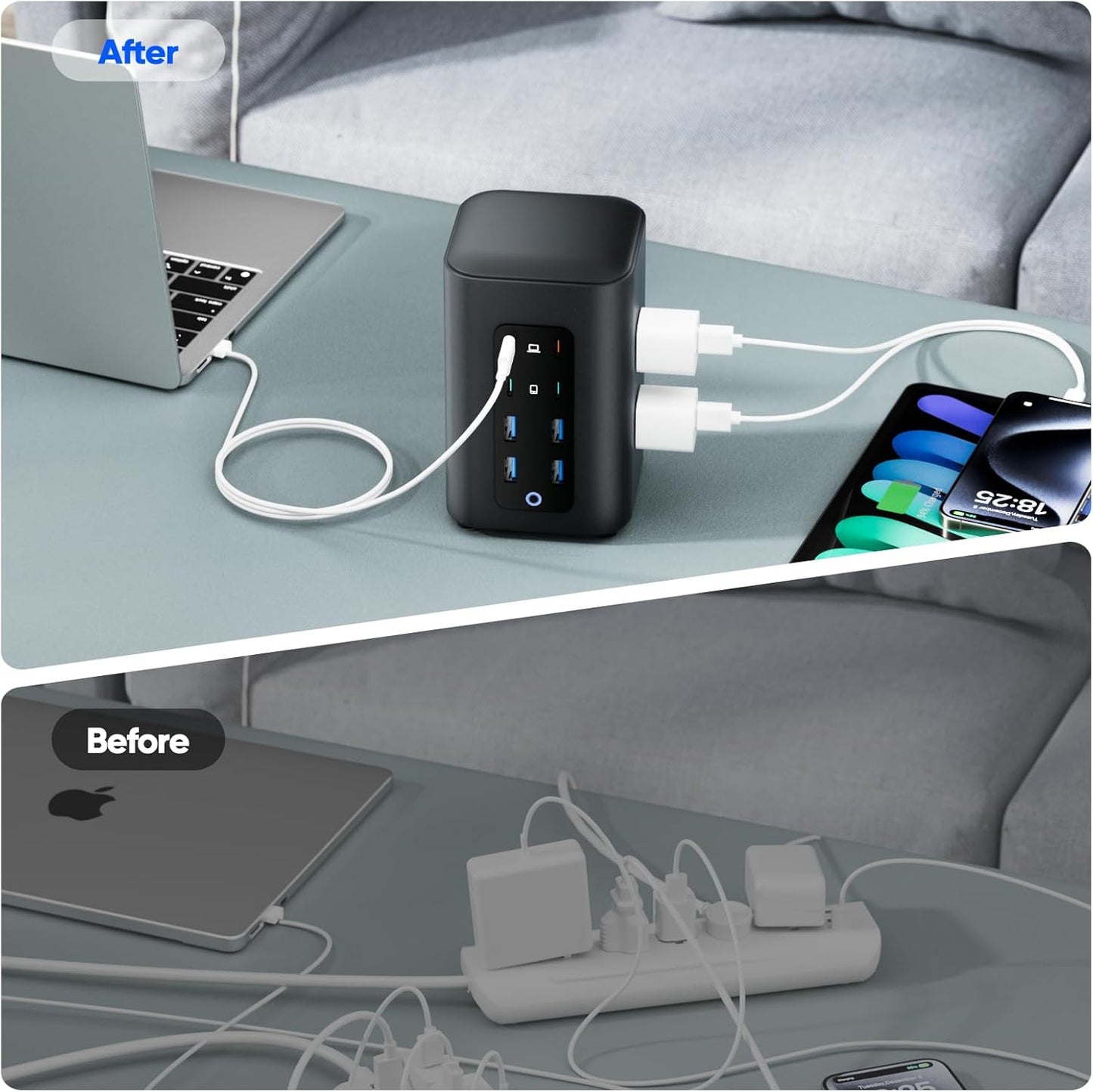 TenTrend Power Strip Tower, 230W Total Fast Charging Station for Multiple Devices, 5FT Extension Cord Tower with 6 Outlets 8 USB(4 USB C), 2000J Surge Protector for Home Office, Dorm Essentials