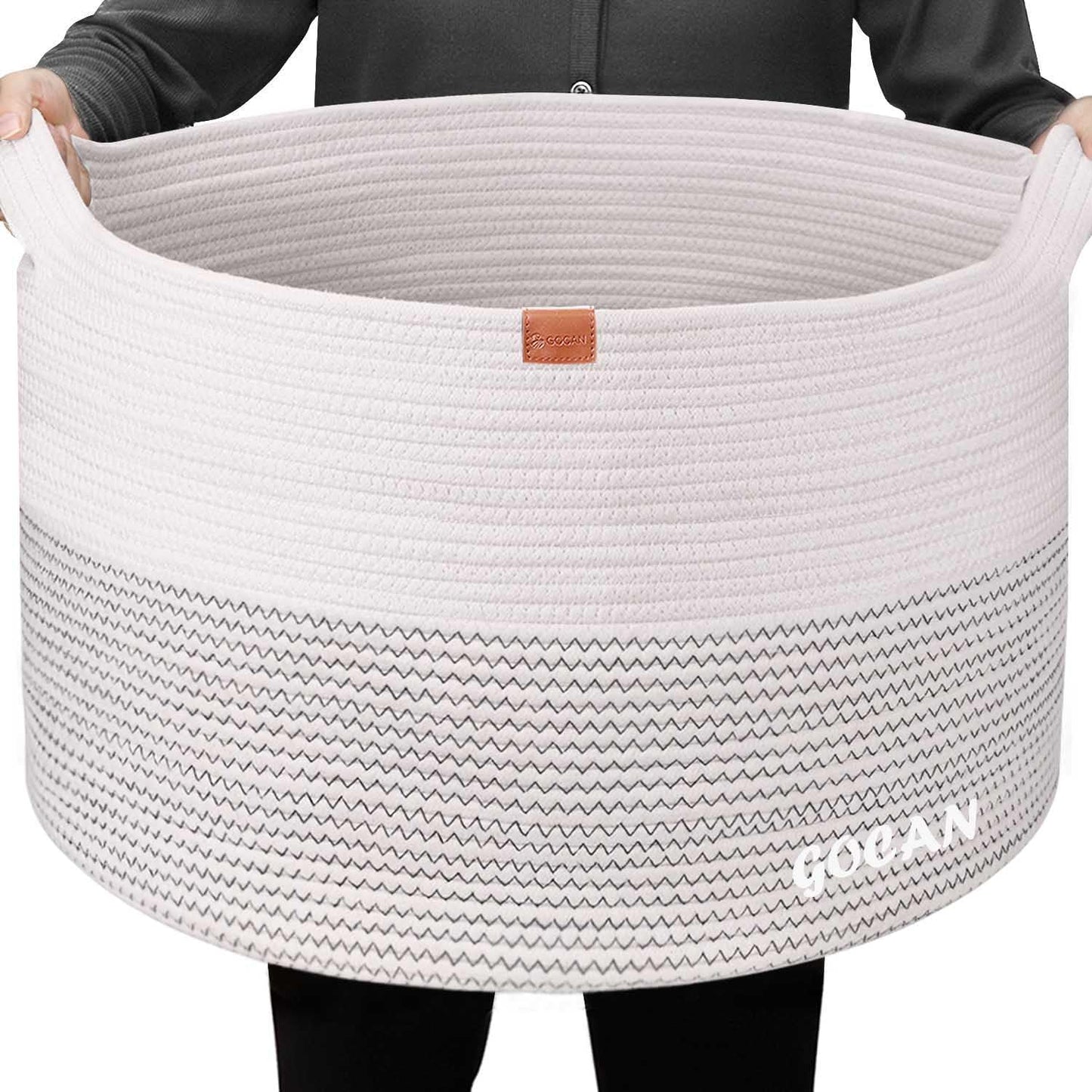 Cotton Rope Woven Laundry Basket 22"X 22"X 14" with handles(Beige) XXXL | Hand-woven, ideal for storing blankets and cushions in the living room, and clothes for household storage.