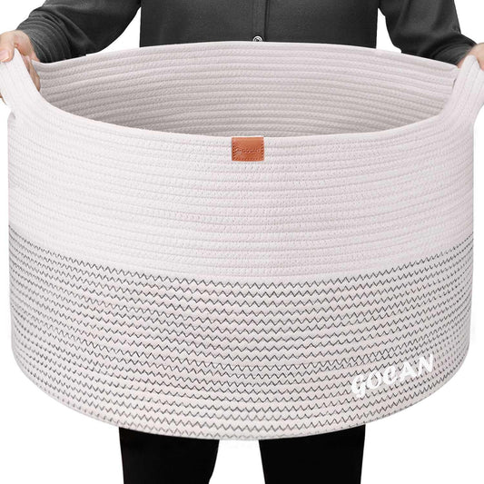 Cotton Rope Woven Laundry Basket 22"X 22"X 14" with handles(Beige) XXXL | Hand-woven, ideal for storing blankets and cushions in the living room, and clothes for household storage.