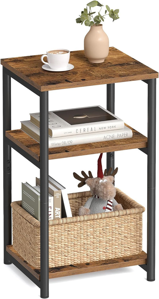 VASAGLE BARNET Collection - Side Table, Small End Table for Living Room, Modern Tall Nightstand, Bedroom, Office, Bathroom, Steel Frame, Rustic Brown and Ink Black ULET273B01