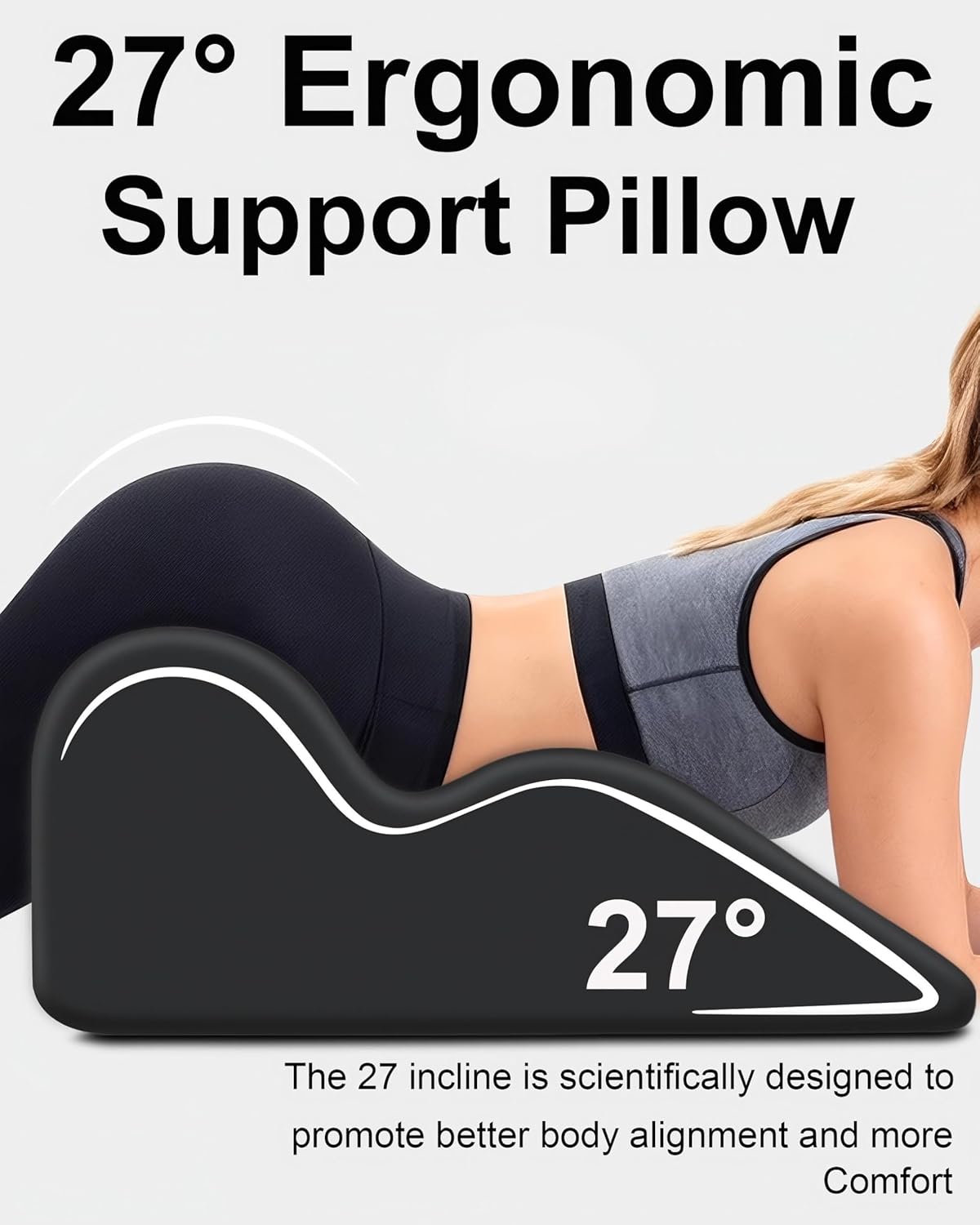 Ergonomic Memory Foam Wedge Pillow, 27° Angled Support for Neck and Waist, Multi-Position Support Pillow - Black (Plus Size 25.5 * 21.5 * 11.8 inch)