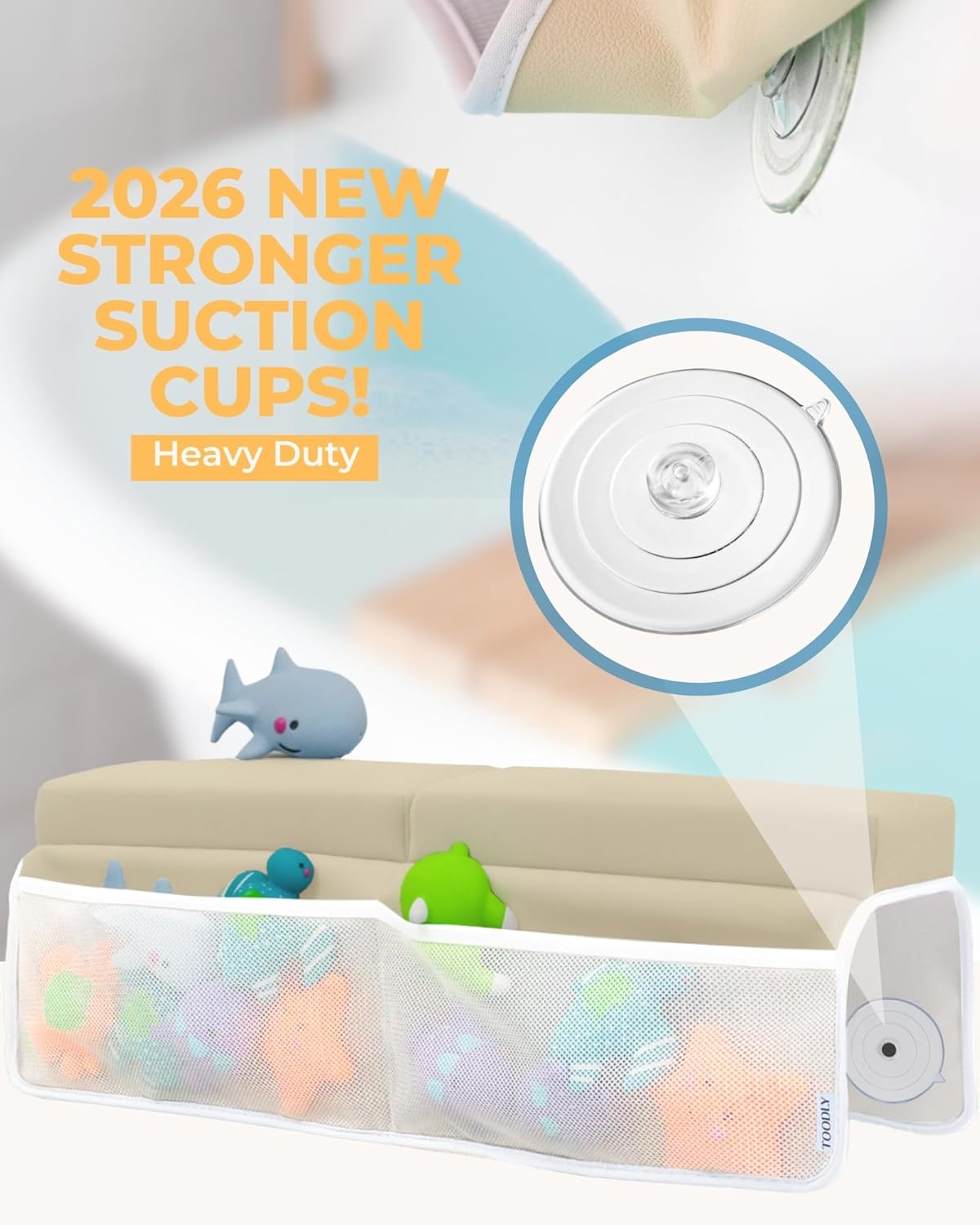 Comfortable Baby Bath Kneeler and Elbow Rest Pad Set – Thick Memory Foam Bath Kneeling Pad with Elbow Support – Baby Bathtub Cushion with Toy Organizer for Bathing Infant or Toddler - Beige