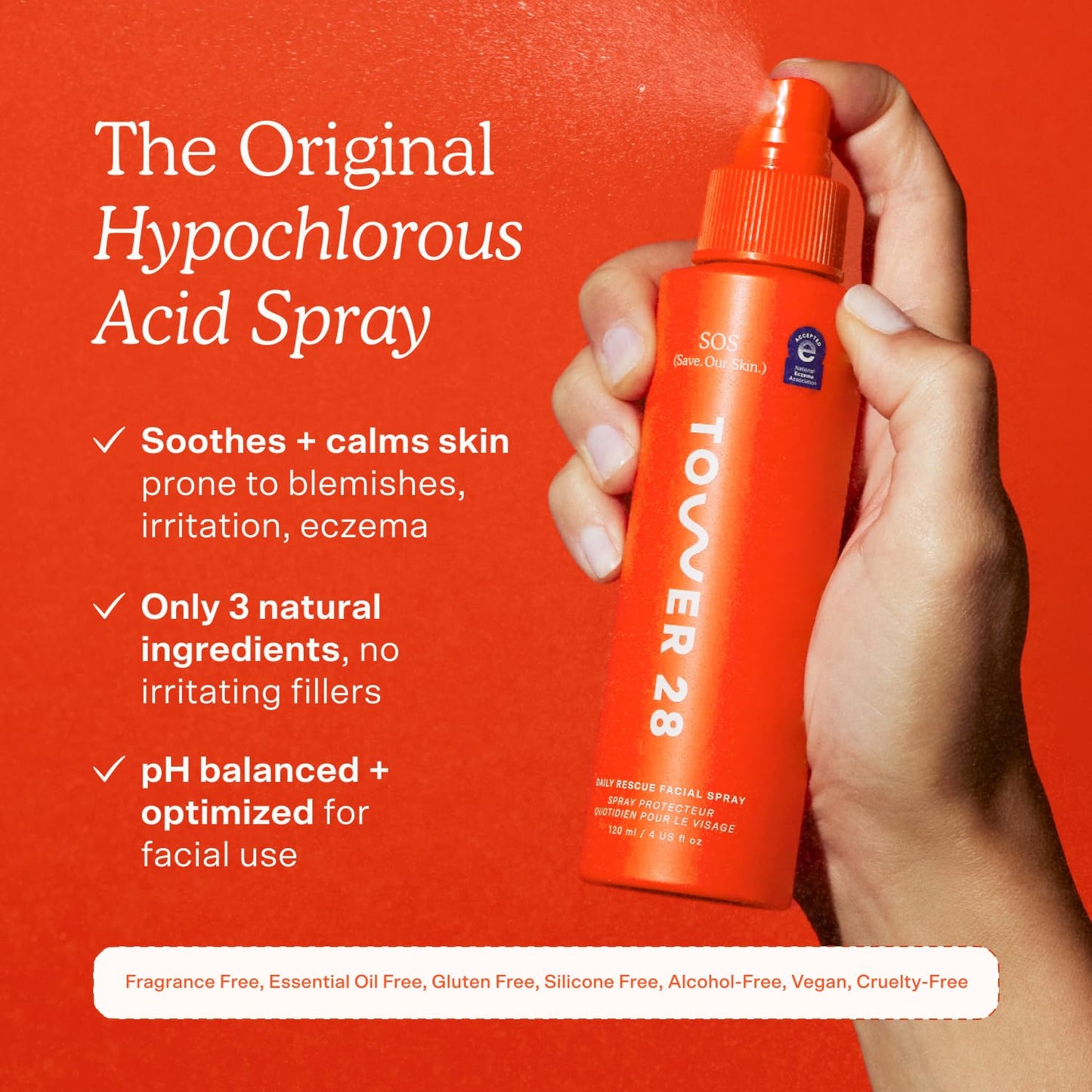 Tower 28 SOS Daily Rescue Facial Spray - Hypochlorous Acid Spray to Help Reduce Redness, Calm Irritation + Alleviate Flare-Ups - Purifying Travel Size Face Toner - Everyday Skin Care Essential (1 oz)