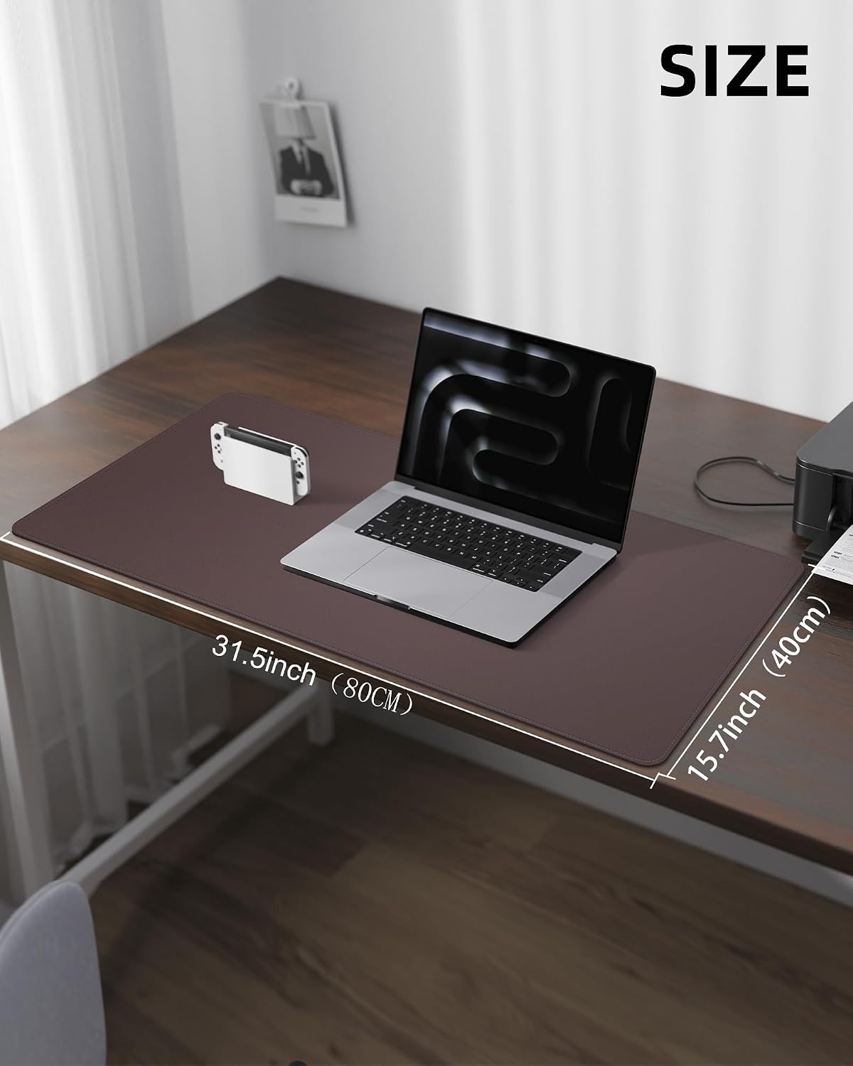 PU Leather Mouse Pad & Desk Mat - 31.5"x15.7" Large Non-Slip Office Desk Pad, Waterproof Laptop & Writing Surface, Premium Workstation Cover for Home & Office (Coffee Brown)