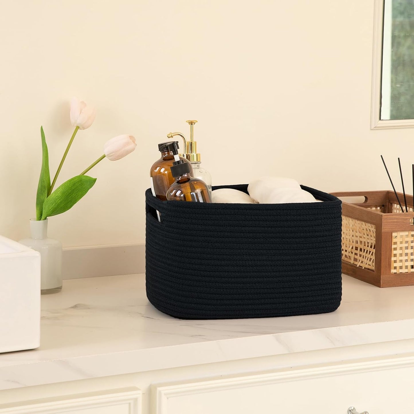 OIAHOMY 4 Pack Storage Baskets for Organizing 24L Cube Storage Bins Black