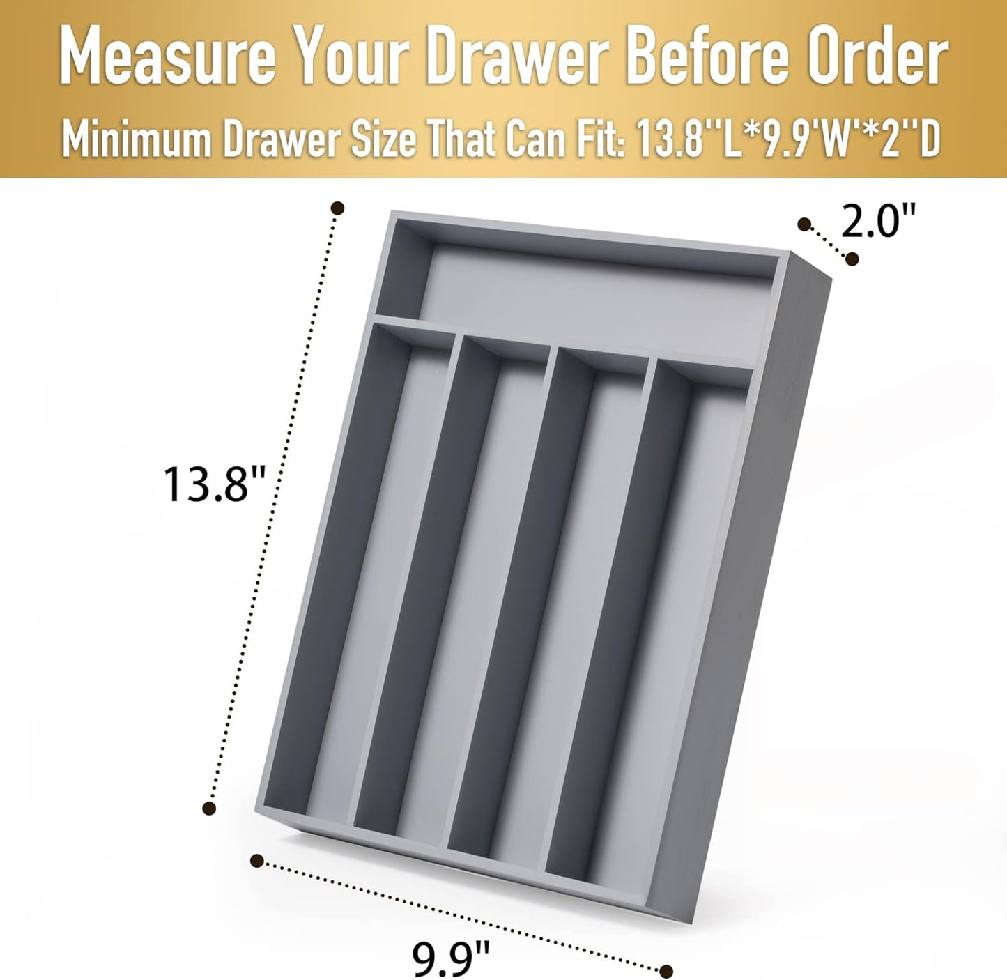 Besilord Bamboo Silverware Holder - Drawer Organizer with 5 Slots (Gray)