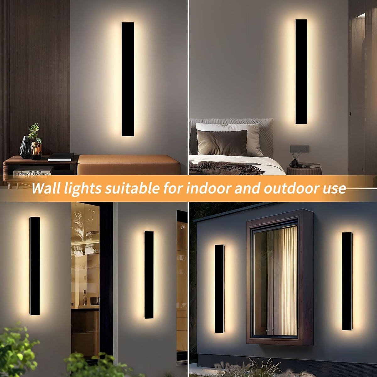Mikeru 2 Pack 31.4inch Modern Outdoor Wall Sconce, 3000K/4500K/6000K 3 Color Temperature LED Exterior Light Fixtures, Modern Long Porch Lights Wall Sconce for Garage, Doorway, Porch, Patio