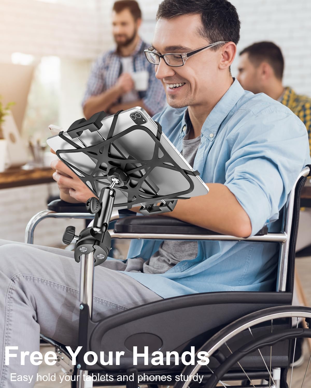 Metal iPad Tablet Mount for Boat Helm, Marine, Wheelchair, Golf Cart, Stroller, Treadmill, Spin Bike, Bicycle, Mic Stand - 360° Adjustable Handlebar Clamp for 4-13" iPad Pro, Air, Mini, Galaxy, iPhone