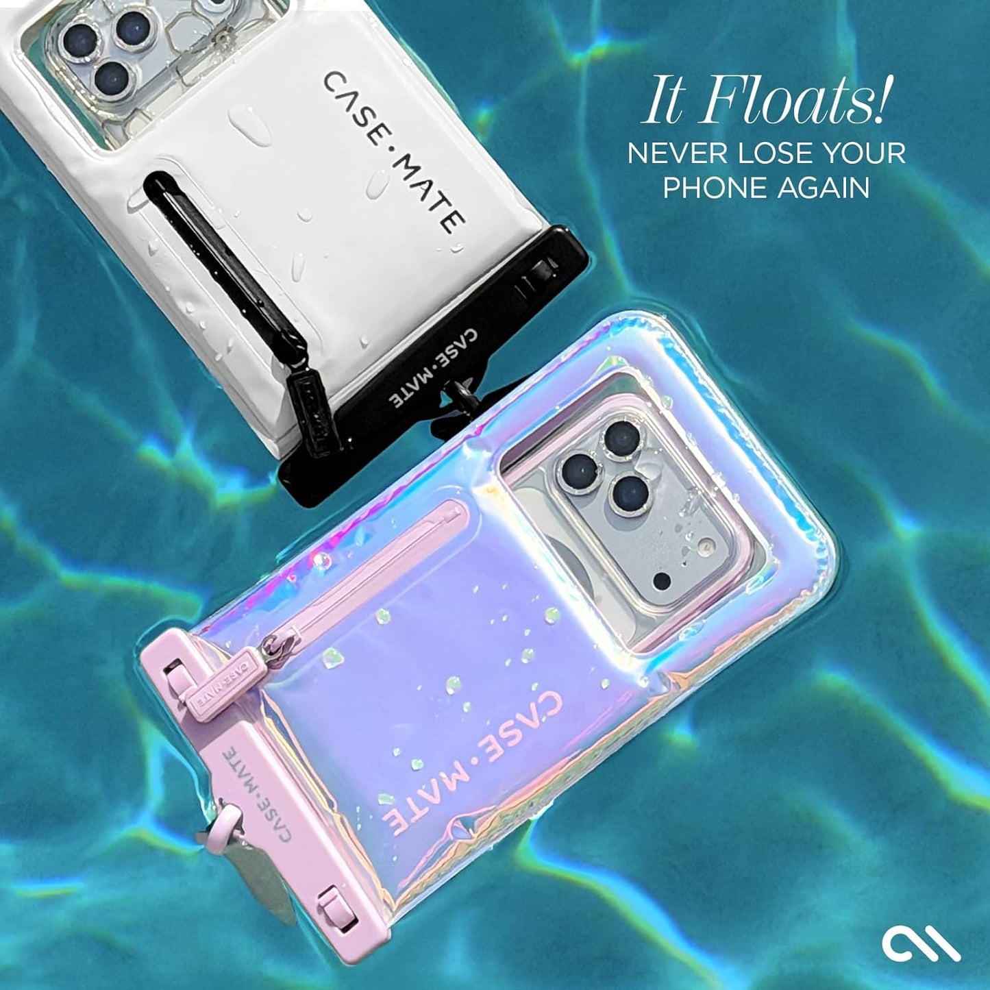 Case-Mate Soap Bubble IP68 Waterproof Phone Pouch with Zip Pocket for 3 Cards & Cash - Large Floating Phone Case w/Crossbody Lanyard - Cruise Travel Essentials Compatible w/All Devices - Iridescent