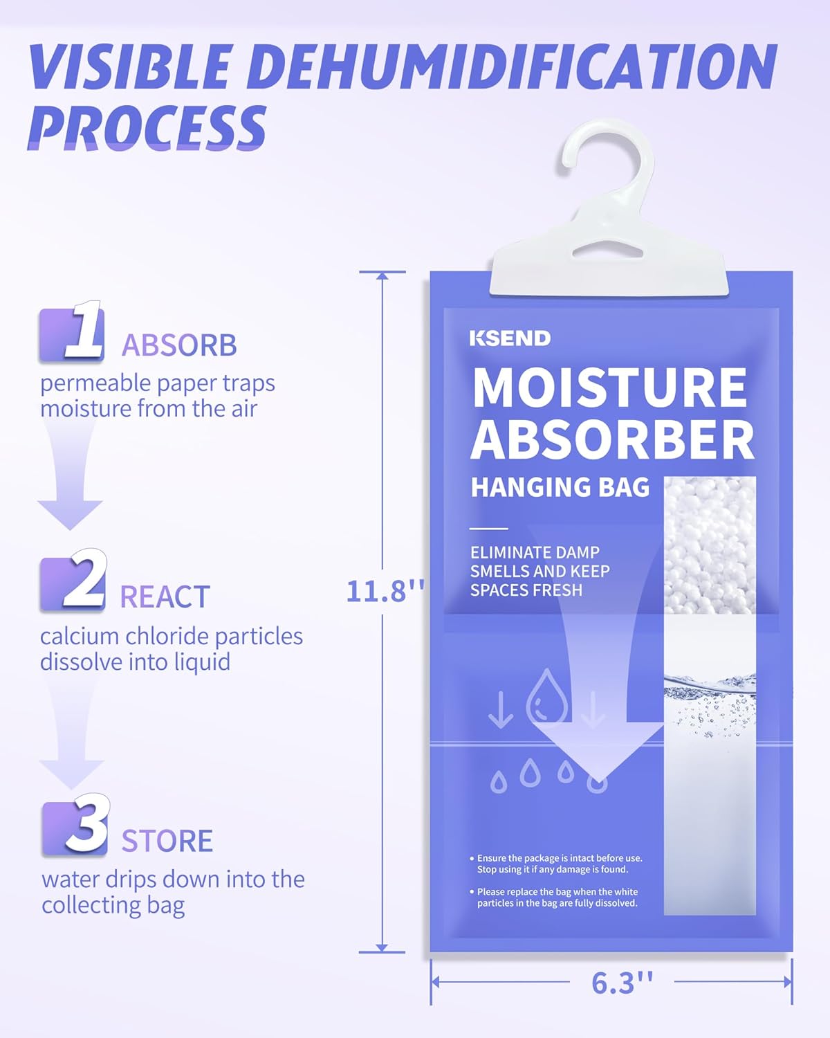 Ksend Moisture Absorbers 10 Pack, 9.8 Oz Compact Dehumidifier Bags & Packs, Moisture Hanging Bag, Humidity Absorbers, Closet Deodorizer Against Musty Odors, 11.8'' x 6.3''