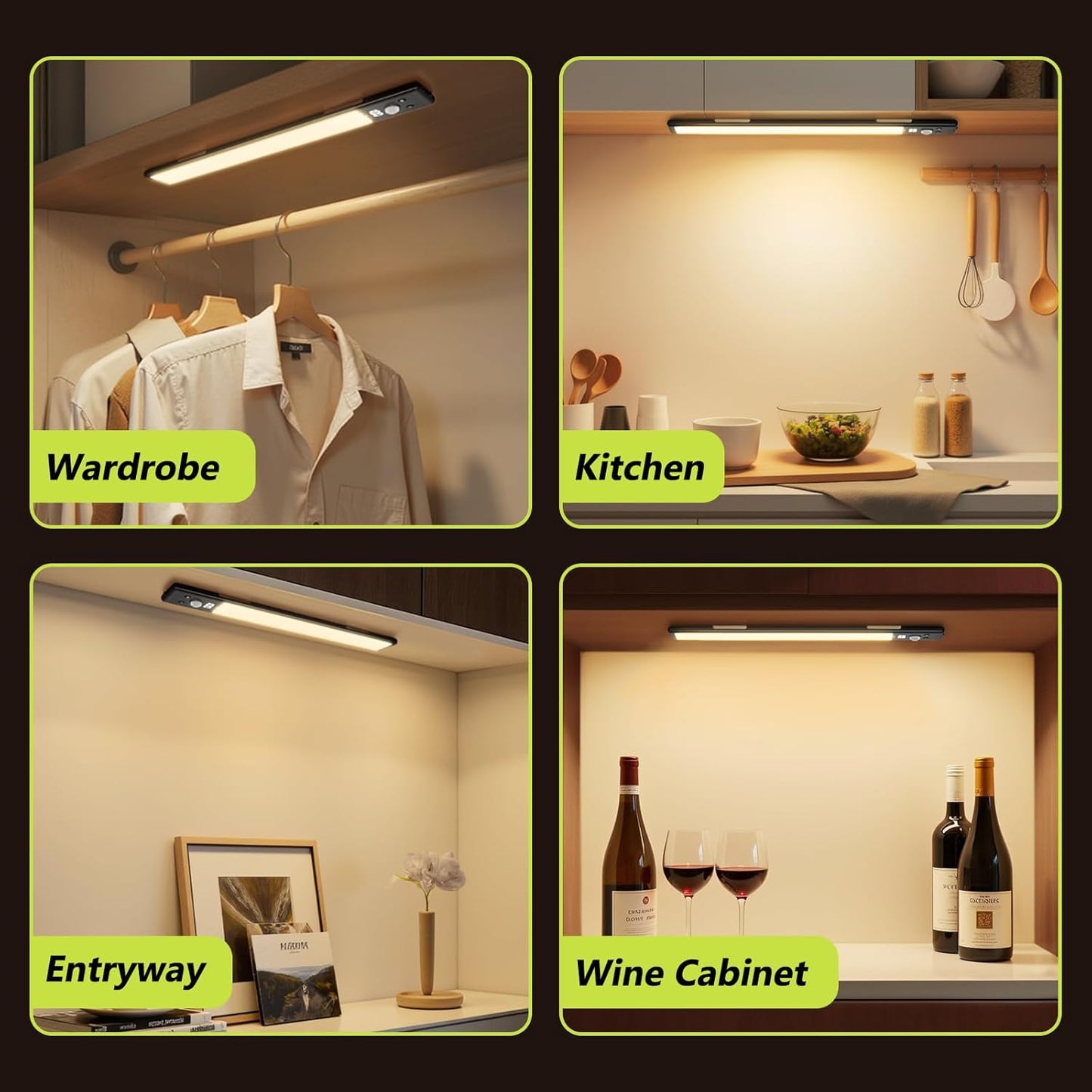 Mpotmiy 6 Pack 10" Under Cabinet Lights with Digital Display,52 LED Rechargeable Motion Sensor Light Indoor,3 Color Temperatures, Magnetic Dimmable Closet Lights, Under Counter Light for Kitchen