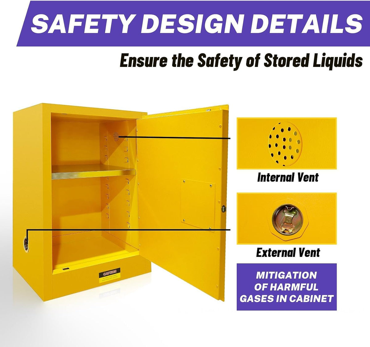 36 Gallon Yellow Flammable Storage Cabinet, Fireproof Steel Chemical Storage Locker with Adjustable Shelves, for Flammable Liquids, Industrial Use, Free Returns!