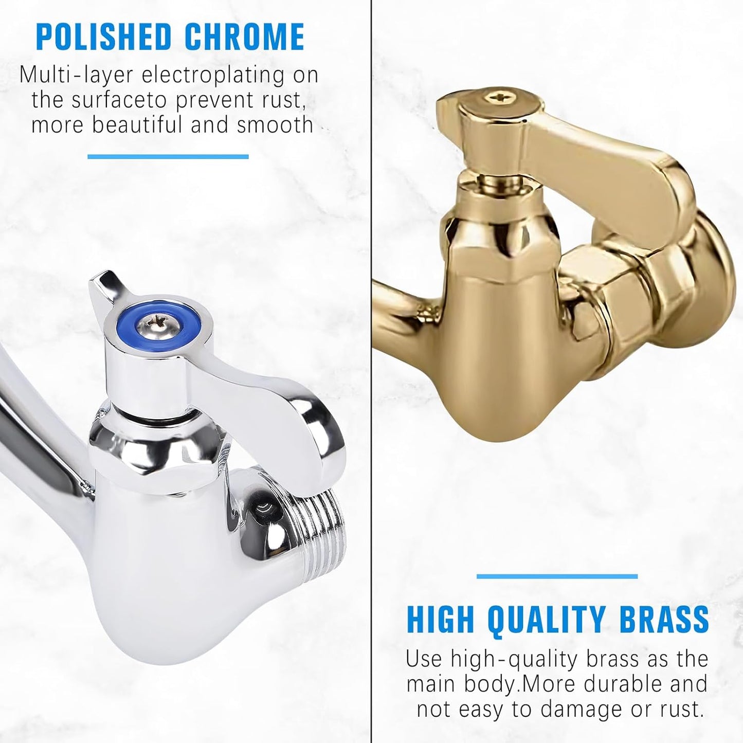 Wall Mount Kitchen Faucet 8" Center Commercial Sink Faucet with 8" Swivel Spout Dual Handles Brass Utility Sink Faucet for Laundry Room Restaurant Polish Chrome