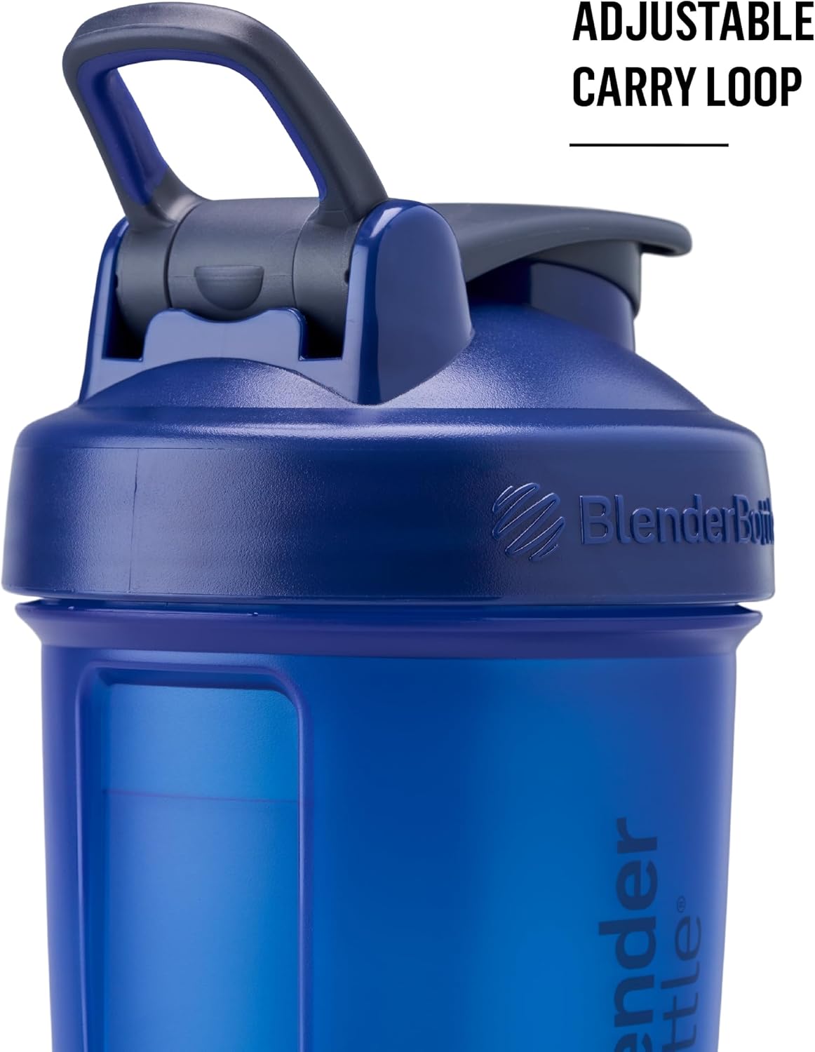 BlenderBottle Shaker Bottle with Pill Organizer and Storage for Protein Powder, Classic V2 ProStak System, 22-Ounce, Blue