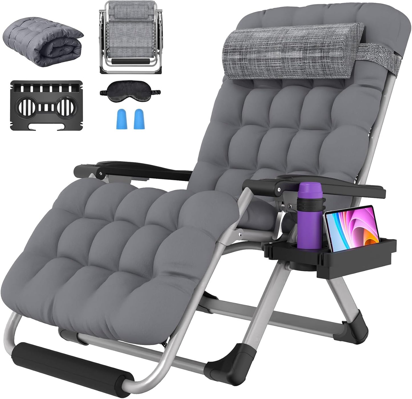 Suteck Oversized Zero Gravity Chair, 29In XL Outdoor Recliner Chair w/Removable Cushion&Headrest, Camping Lounge Chair w/Upgraded Lock&Footrest, Reclining Patio Chairs for Indoor Outdoor,500LBS