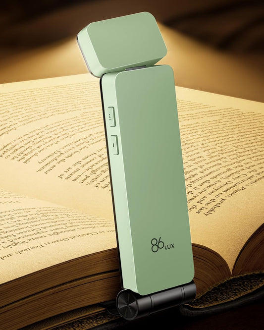 86lux Book Light, Rechargeable Clip-On LED Reading Light for Bed & Night Use - 3 Color Temperatures with Stepless Dimming, Ultralight Bookmark Design for Kids, Book Lovers, Mint Green