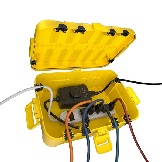 Flemoon Large Outdoor Electrical Box Waterproof, for Outdoor Plug | 12.5x8.5x5inch, IP54 Extension Cord Cover Weatherproof, Protect Outlet, Socket, Power Strip, Holiday Light Decoration, Yellow