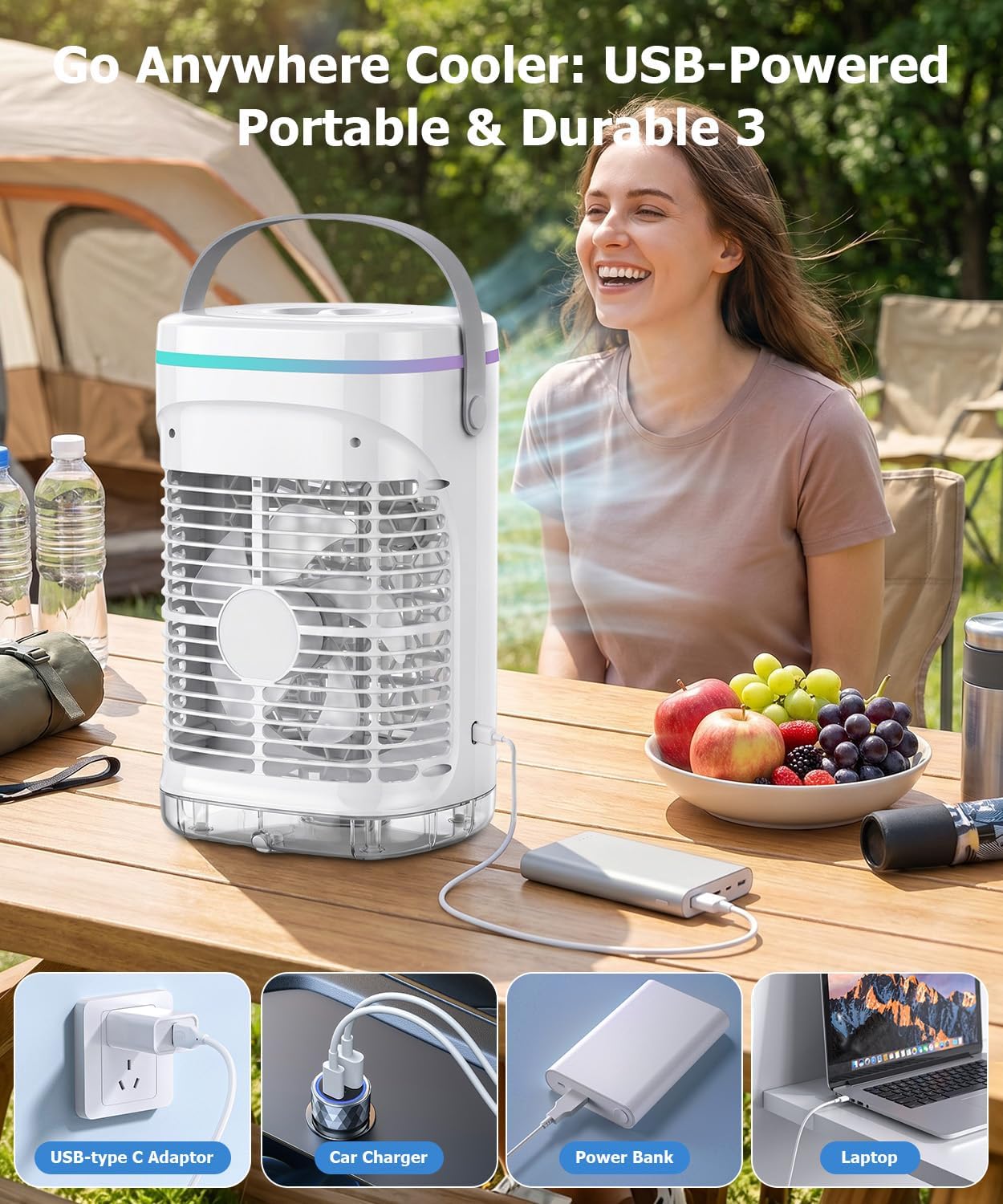 Portable Air Conditioners,4-in-1 Portable Fan，1400ml Mini Air Conditioner Air Cooler Fan with 3 Speeds & 1-4H Timer, Cooling Fans That Blow Cold Air for Bedroom Room Office Desk