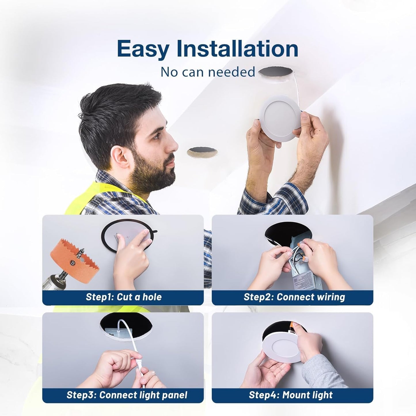 Amico 6 Pack 4 Inch 5CCT Ultra-Thin LED Recessed Ceiling Light with Junction Box, 2700K/3000K/3500K/4000K/5000K Selectable, 11W Eqv 70W 800LM Brightness Dimmable Canless Wafer Downlight, ETL & FCC