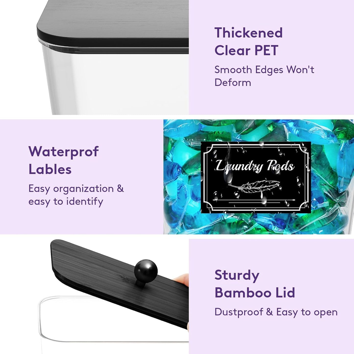 Lifewit Laundry Pods Container with Lid, Dryer Sheet Holder, Room Organization Storage for Coffee Pods Kcup Washing Powder, Scent Booster Beads, 2600 +2000ml/0.53+0.7gal，Black,2 Pcs