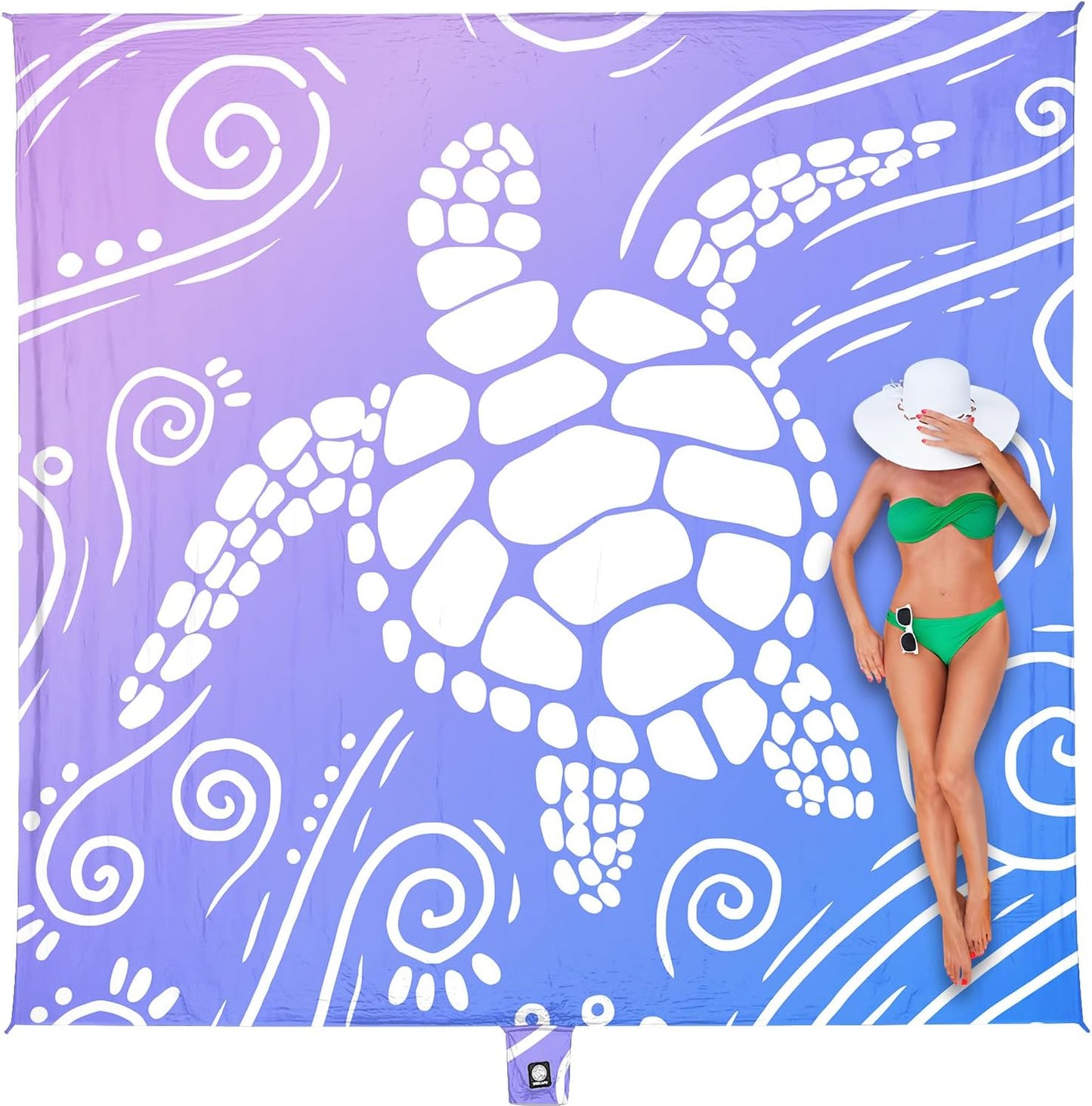 WEKAPO Beach Blanket Waterproof Sandproof Oversized Extra Large Sand Free Beach Mat with Stakes, Storage Bag - Essentials for Outdoor Beach, Picnic (Blue Purple Sea Turtle, 8 X 7 FT (1~4 Person))
