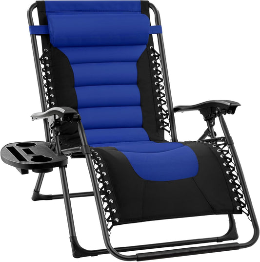 Best Choice Products Oversized Padded Zero Gravity Chair, Folding Outdoor Patio Recliner, XL Anti Gravity Lounger for Backyard w/Headrest, Cup Holder, Side Tray, Polyester Mesh - Blue