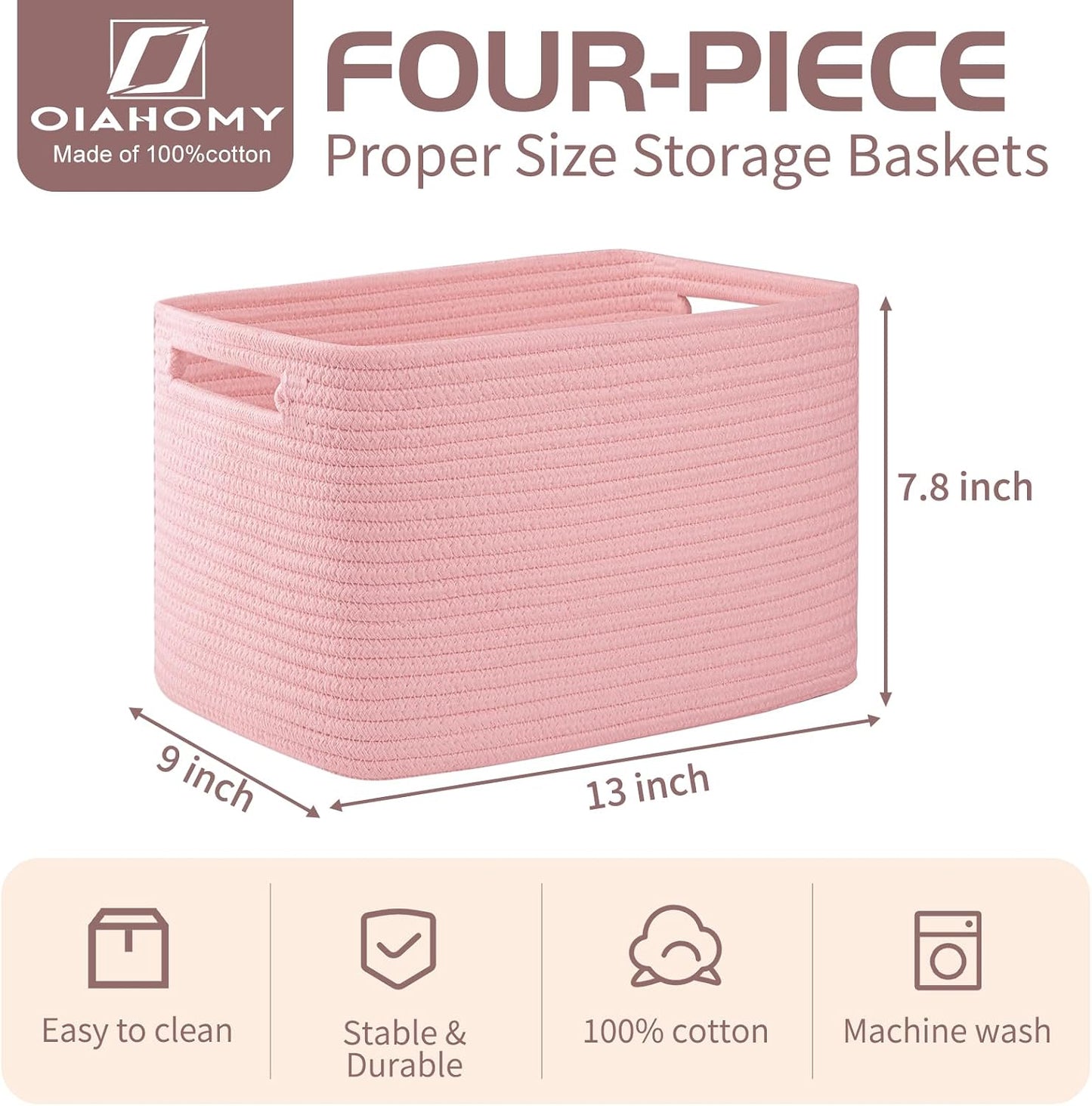 OIAHOMY 4 Pack Storage Baskets for Organizing 15L Cube Storage Bins Pink