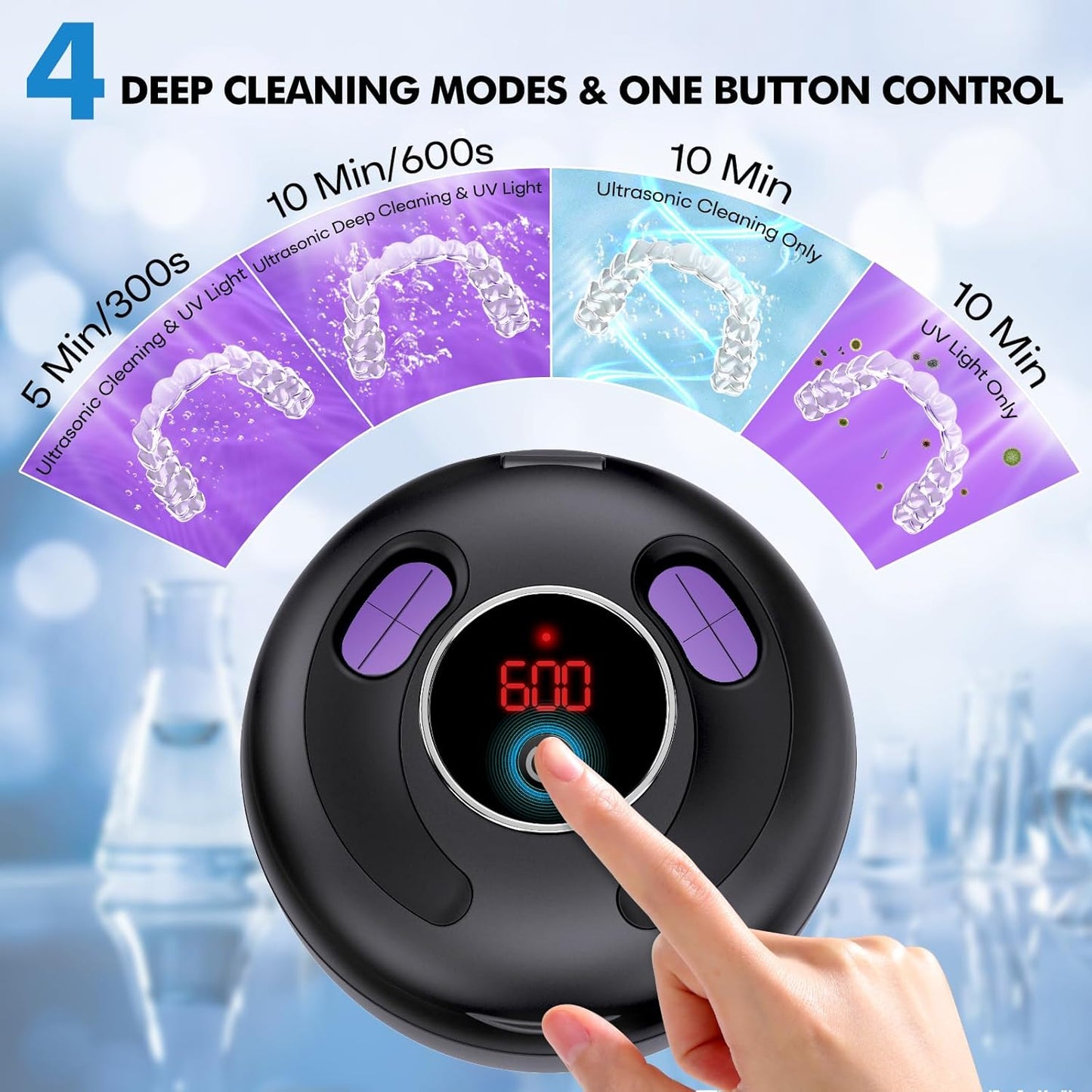 Upgraded Ultrasonic Retainer Cleaner Machine, 45kHz Ultrasonic Dentures Cleaner for Night Guards, Braces, Aligner, Toothbrush, Jewelry and More, 200ML Capacity, Black1