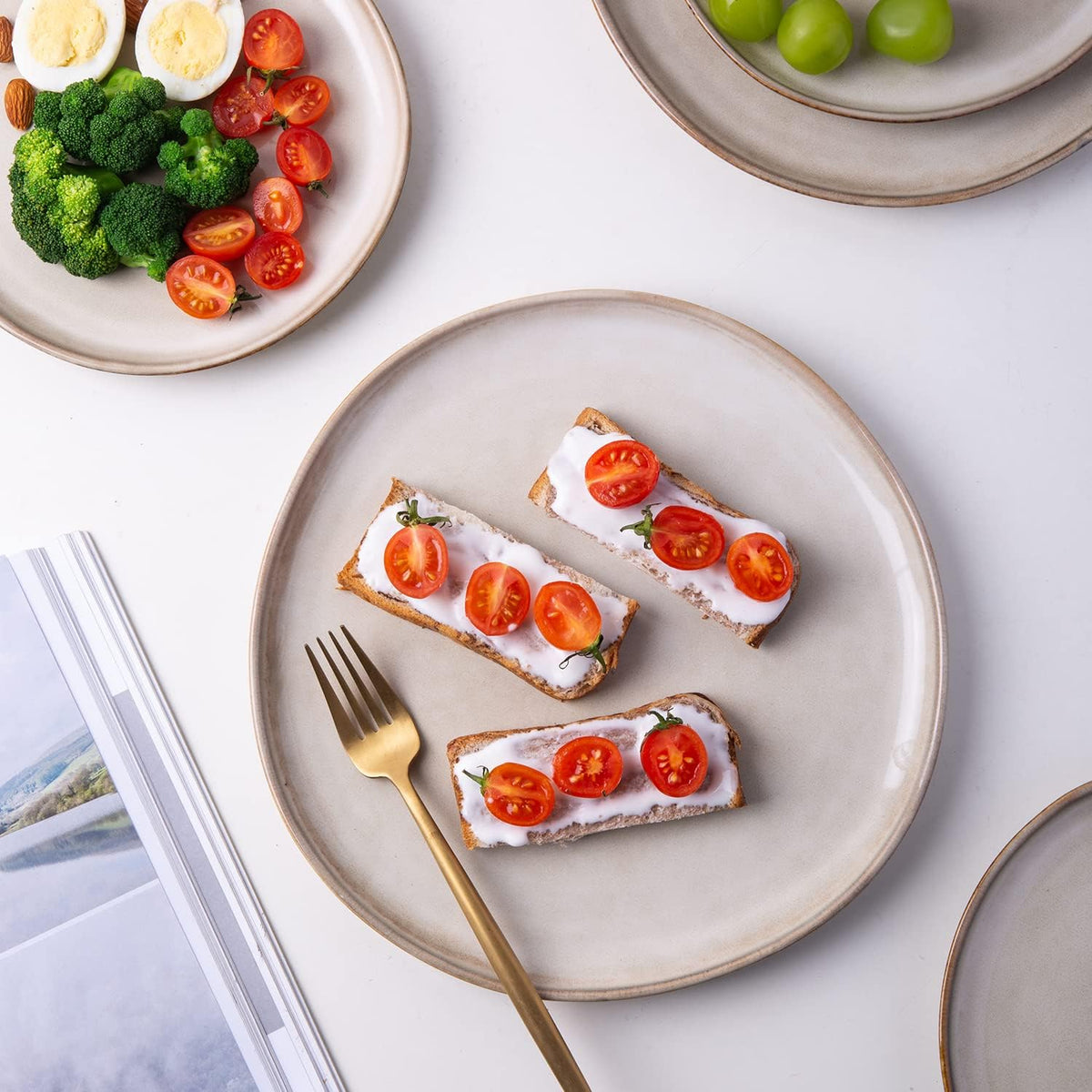 AmorArc Ceramic Plates Set of 6,8.5 Inch Stoneware Small Dinner Plates Set