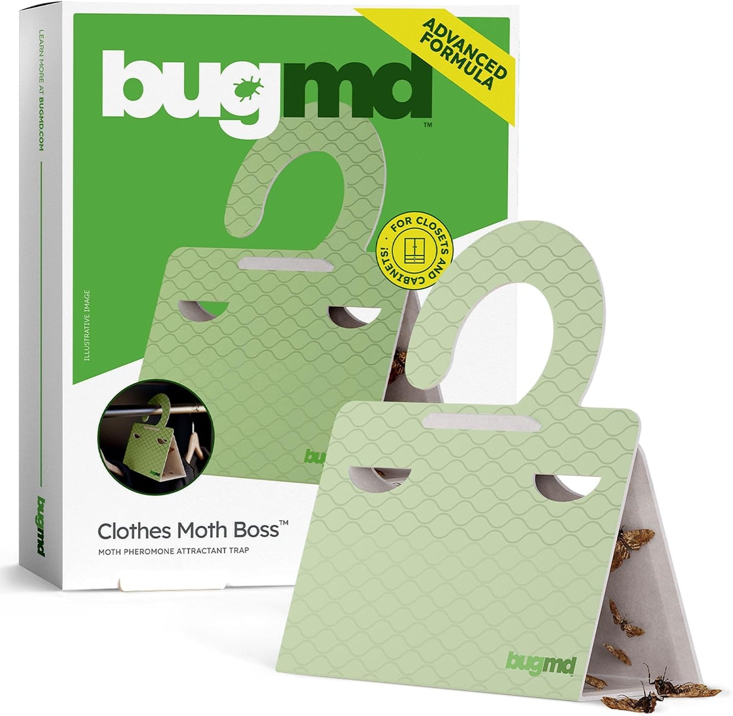 BugMD Clothes & Pantry Moth Traps with Sticky Glue | Pheromone-Based Non-Toxic Repellent for Closets, Cabinets and Wardrobes | 18 Count, Green