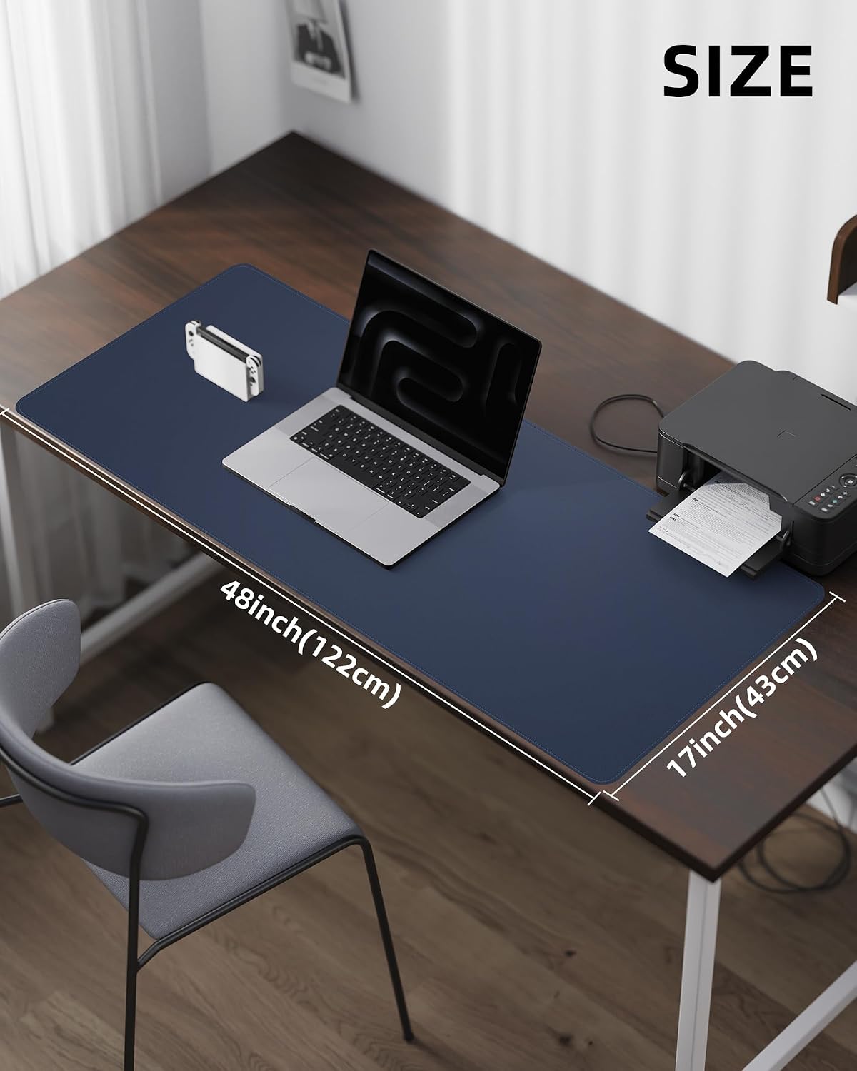 AFIING Leather Desk Pad Protector, 48" x 17", Midnight Blue