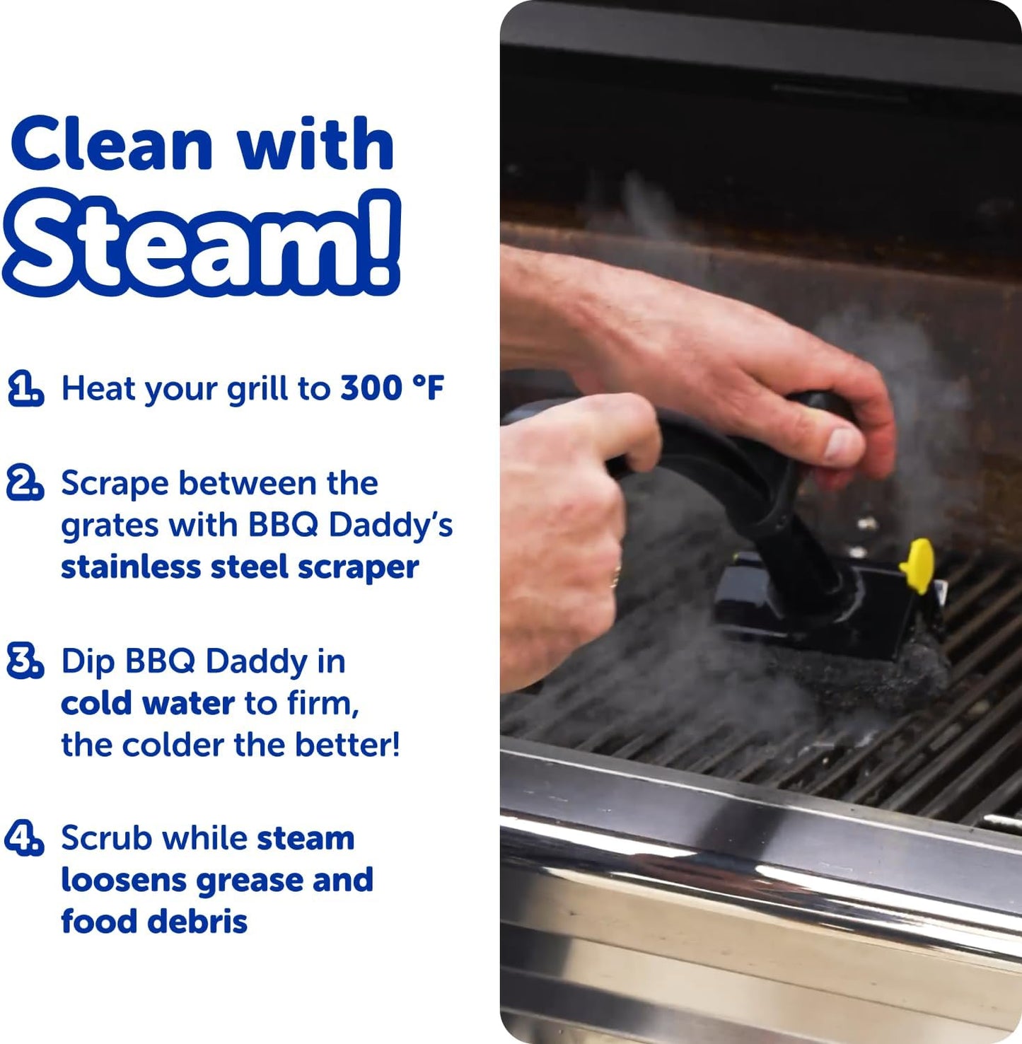 Scrub Daddy BBQ Daddy Grill Brush for Outdoor Grill - Bristle Free Grill Brush with Steel Grill Scraper + Scrub Brush - Temperature Controlled Scrubbing Power for Grill Cleaning (1 Count)