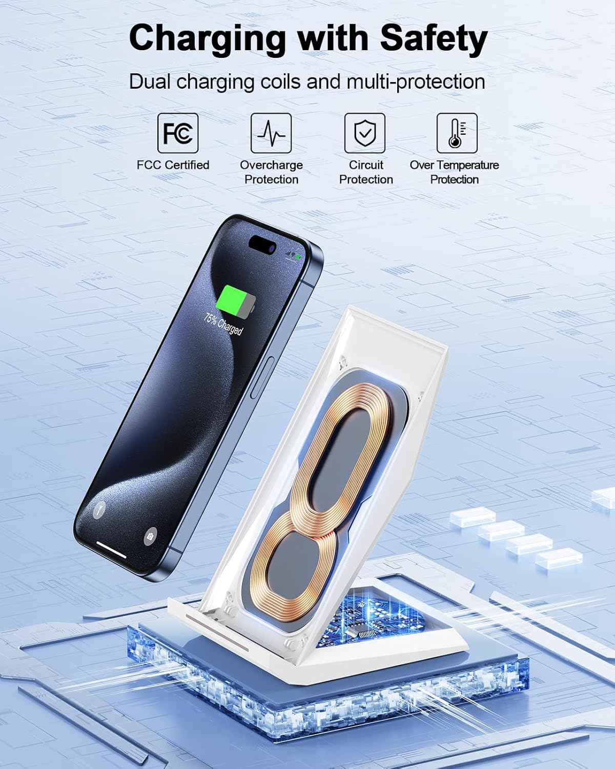 NANAMI Fast Wireless Charger - Charging Stand 7.5W Compatible with iPhone 17/17 Pro/17 Pro Max/16/15/14/13/12, 10W Phone Charger Dock for Samsung Galaxy S26/S26+/S25/S24/S24 Ultra//S23/S22/21