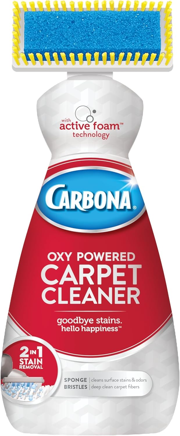 Carbona 2-in-1 Oxy-Powered Carpet Cleaner (13.5 Fl Oz), Spot Cleaner with Dual Sponge & Bristle Applicator for Targeted Cleaning, Fast Formula