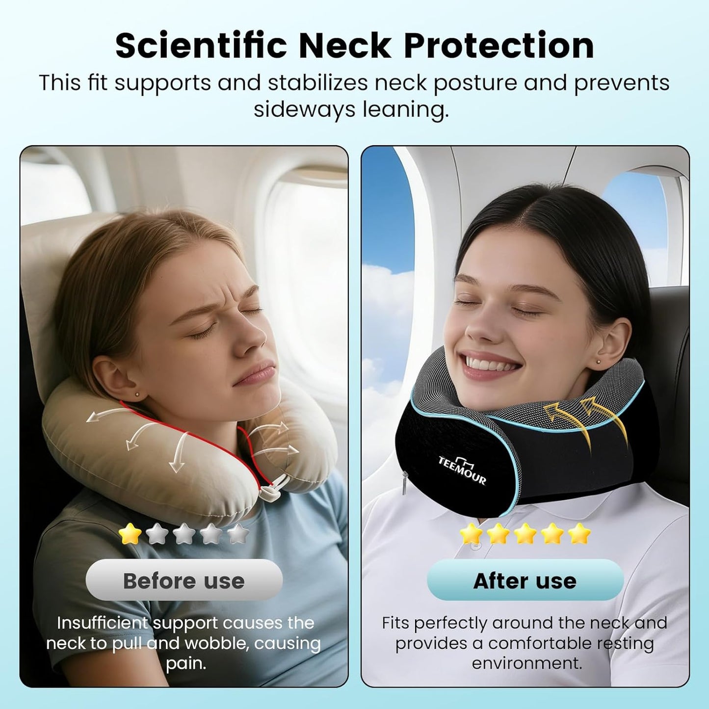Travel Pillow Neck Pillow for Airplane Travel Essentials - Memory Foam Travel Neck Pillow, Stops Head Bobbing With Eye Mask & Earplugs, Portable Carry Bag for Long Flights| Airplane Accessories Black